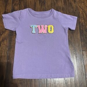 Toddler Girls Lavender Birthday T-Shirt with Colorful 'TWO' Patch Design